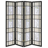 Coaster Traditional Wood Four Panels Floral Folding Room Divider in Black
