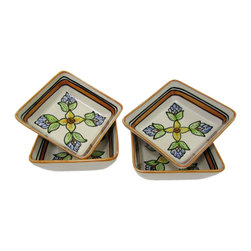 Le Souk Ceramique - Square Stoneware Sauce Dishes, Set of 4, Salvena Design - Serving Dishes And Platters