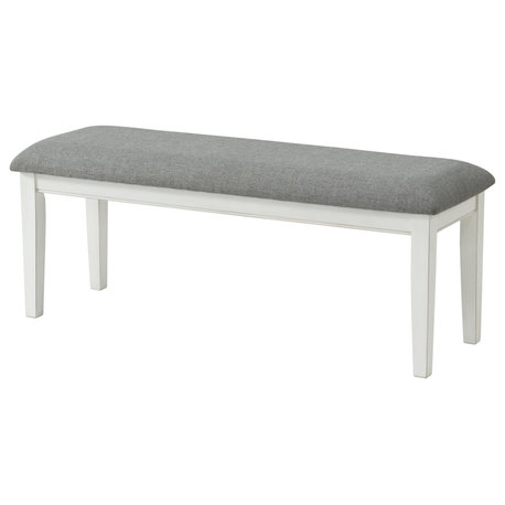 Del Mar Dining Room Bench, Antique White and Gray Linen