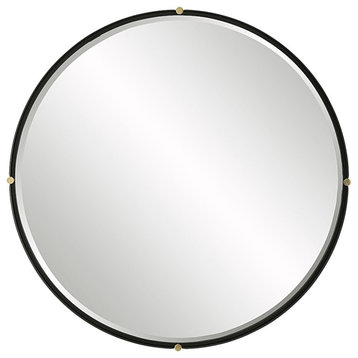 Uttermost Bonded Round Mirror, Sleek Matte Black, 9939