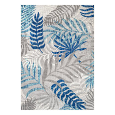 Tropics Palm Leaves Indoor/Outdoor Area Rug, Gray/Blue, 4 X 6
