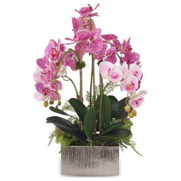 Pink Orchids Flower Arrangement, Square Ceramic Pot