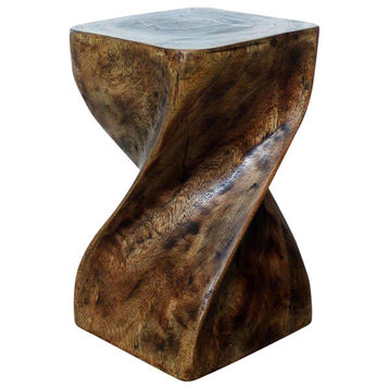 Haussmann Big Twist Wood Stool Table 12 in SQ x 20 in H Mocha Oil