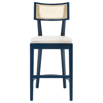 Safavieh Galway Cane Counter Stool, Navy/Natural