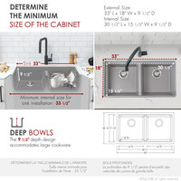 33" Dual Mount Workstation Double Bowl Gray Granite Kitchen Sink