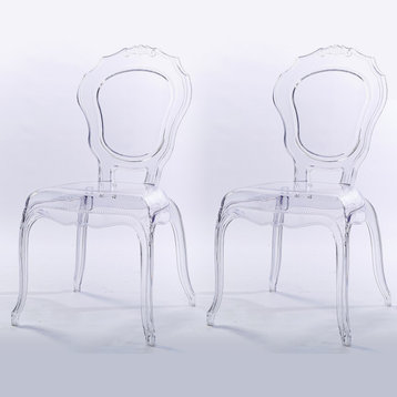 Designer Stackable Ghost Style Side Chair Armless No Arms With Solid Back, Clear
