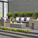 International Home Miami - Cebu 5-Piece Wicker Patio Conversation Set Gray With Gray Cushions - Keep your outdoor seating crisp and chic with this five-piece patio set, comprising one sofa, two armchairs and two coffee tables. Crafted from aluminum and synthetic wicker, each item offers a seamless blend of contemporary style and optimal comfort, equipped with soft cushions in a trendy gray tone. With its clean lines and sleek silhouettes, the Cebu 5-Piece Gray Wicker Patio Set With Cushions is guaranteed to bring a fresh, modern edge to your outdoor space.