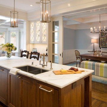 White Marble Kitchen Island with Drop-In Sink