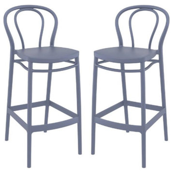 Home Square Contemporary Outdoor Resin Bar Stool in Dark Gray - Set of 2