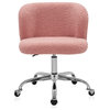 Modern Upholstered Boucle Desk Chair with Swivel Wheels, Pink