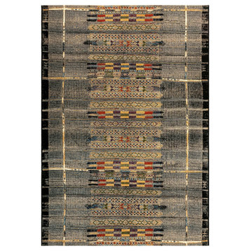 Marina Tribal Stripe Indoor/Outdoor Rug, Black, 6'6"x9'3"