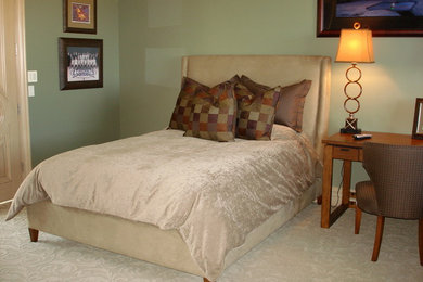 Design ideas for a transitional bedroom in Orange County.