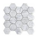 Carrara White Venato Marble 3" Hexagon Mosaic Wall Floor Tile Polished, 1 sheet