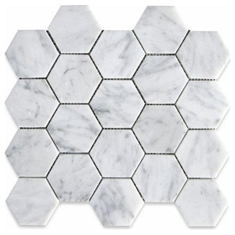 Carrara White Venato Marble 3" Hexagon Mosaic Wall Floor Tile Polished, 1 sheet