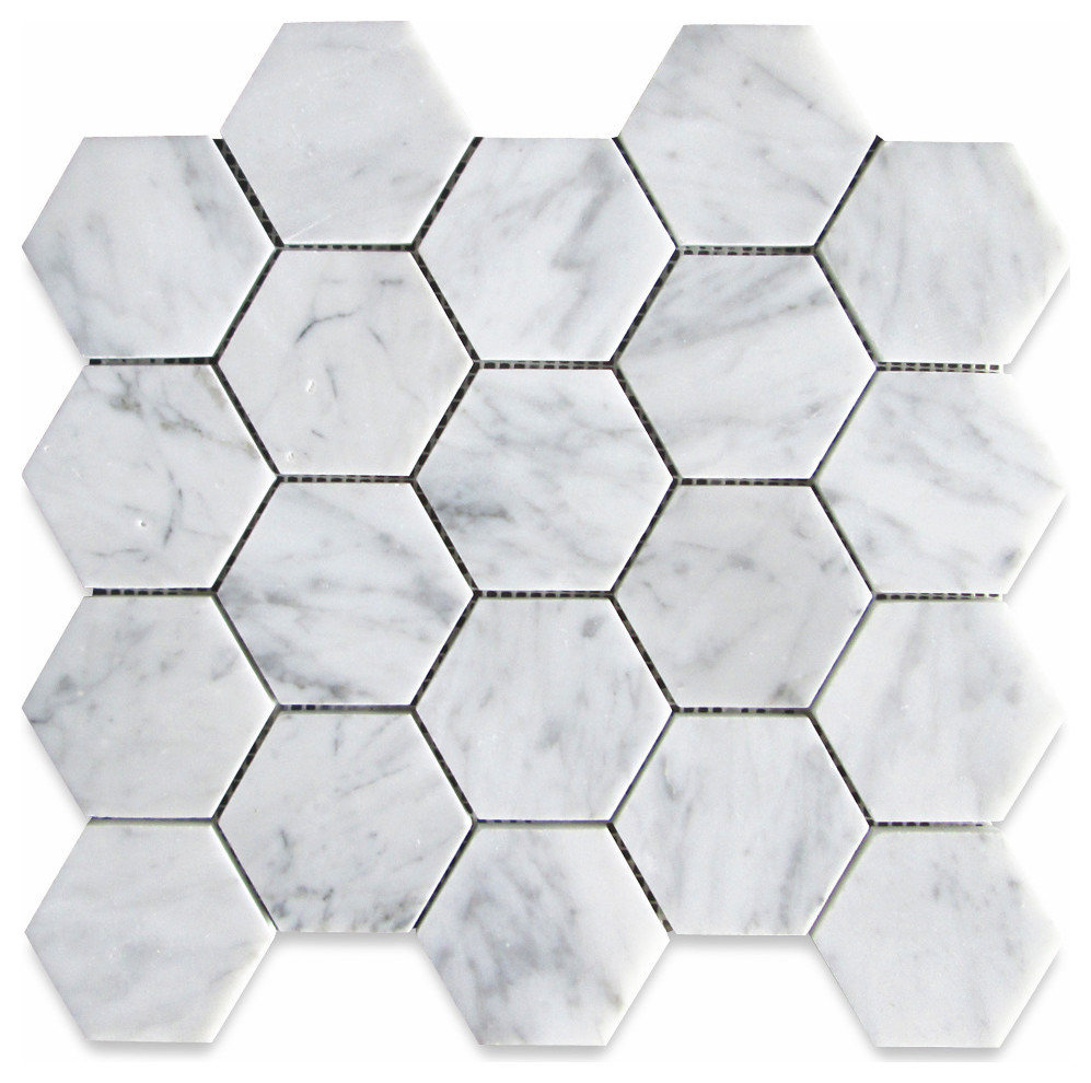 Carrara White Venato Marble 3" Hexagon Mosaic Wall Floor Tile Polished, 1 sheet