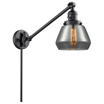Fulton 1-Light LED Swing Arm Light, Matte Black, Glass: Plated Smoked