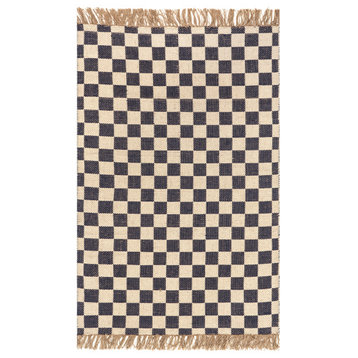 nuLOOM Connie Checkered Wool/Jute Tasseled Area Rug, Gray 8' x 10'