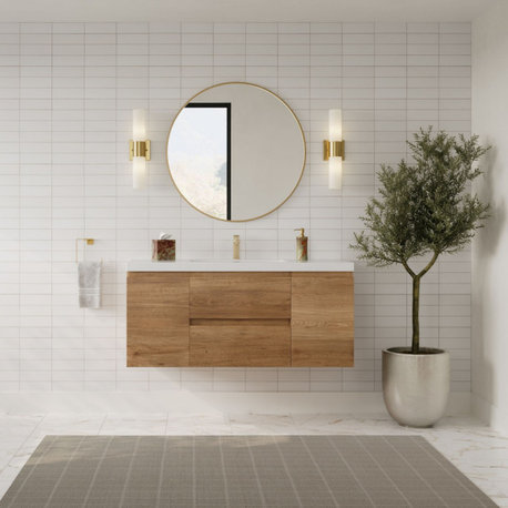 The Angela Bath Vanity, Natural, 48", Single Sink, Wall Mount, Drawers/Doors