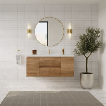 The Wynn Bath Vanity, Natural, 48", Single Sink, Wall Mount, Drawers/Doors