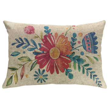 Floral Watercolor Linen Pillow, 18"x12"