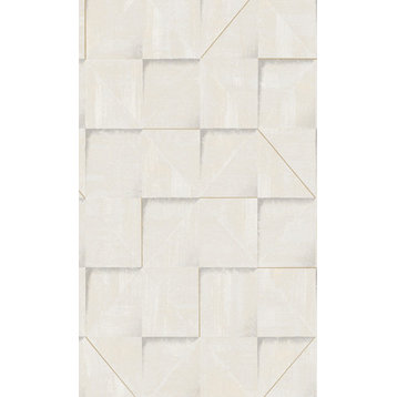 Textured Geometric Tiles Paste the Wall Wallpaper, Beige, Double Roll
