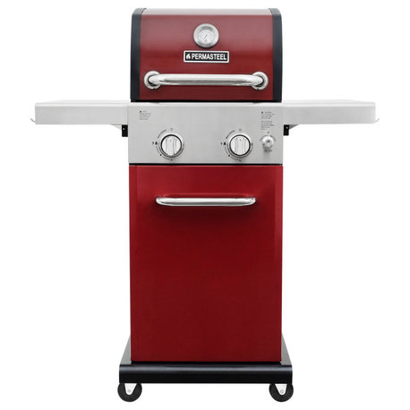 Permasteel 2 Burner Gas Grill with Folding Side Shelves, Red