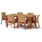 RST Brands - Mili 7 Piece Sunbrella Outdoor Patio Dining Set, Sunset Red - Bring together family and friends with a reliable, durable, dining set. The sturdy composite wood tabletop surface features a central umbrella hole (umbrella not included) to allow for shade on hot summer days. The table and chair frames are made from powder-coated aluminum that is textured with a brushed wood grain appearance. This set is built to compliment your patio, so you can have dinner parties, BBQs, and other gatherings throughout the year.