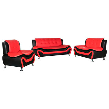 Camille Black and Red Living Room Collection, 3-Piece Set