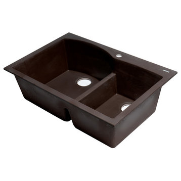 AB3320DI-C Chocolate 33" Double Bowl Drop In Granite Composite Kitchen Sink