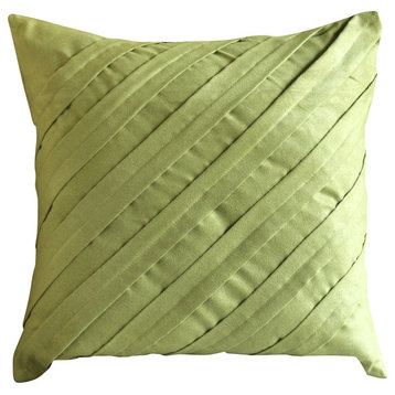 Pintucks Green Faux Suede Fabric 26x26 Euro Pillow, Contemporary Apple Green