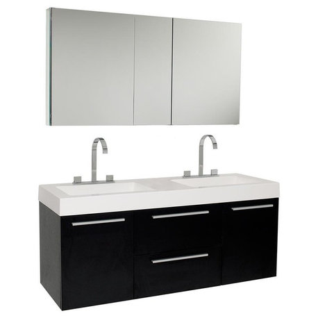 Fresca Opulento 54" Double Sink Bathroom Vanity With Medicine Cabinet, Blac