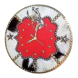 S Cowboy - Let &lsquo;er Buck Cowhide & Leather Wall Clock - Wall Clocks