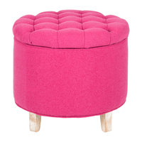 Amelia Tufted Storage Ottoman, Berry Wool/poly/Pickled Oak