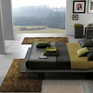 Aqua Grey Oak bed with Hung Night Stands by Presotto, Italy