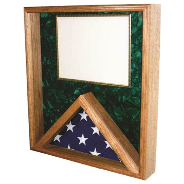 18" X 20" Solid Oak Military Certificate and Flag Display Case, Green