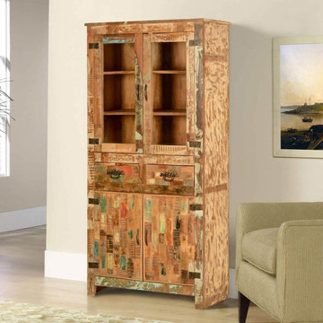 Mondrian Rustic Reclaimed Wood 2 Drawer Tall Display Cabinet