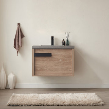 Carcastillo Bath Vanity, Oak With Sintered Stone Top, 30", Without Mirror