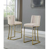 Velvet Counter Height Chairs in Beige Cream Velvet and Gold Chrome (Set of 2)
