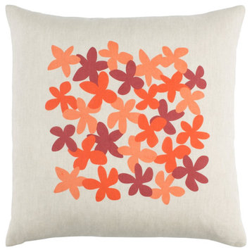 Little Flower by E Gardner Down Pillow, Orange/Peach/Dk.Red, 18x18