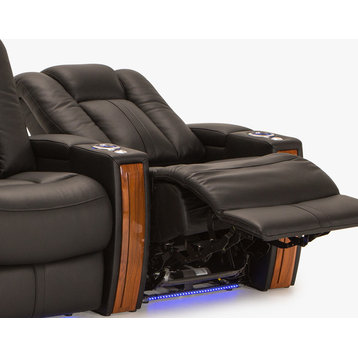 Seatcraft Monaco Leather Home Theater Seating Power Recline, Black, Row of 4