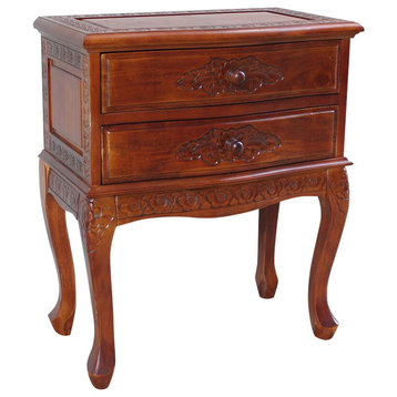 Windsor Carved Wood 2-drawer End Table, Walnut