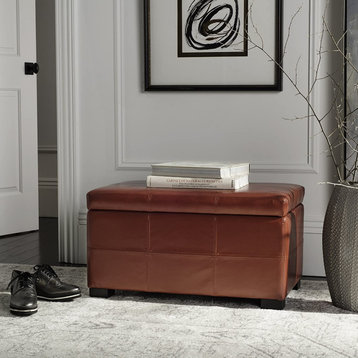 Modern Storage Bench, Beechwood Frame & Bicast Leather Upholstery, Red