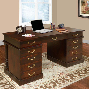 Rustic Solid Wood Home Office Executive Computer Desk with 11 Drawers