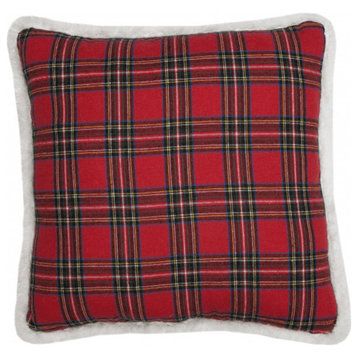 13.5"x13.5" Red and Black Christmas Polyester Plaid Pillow