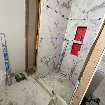 Bathroom Remodel Browns and Creams wall accent tiles