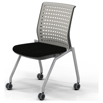 Modern Office Chair, Wheeled Metal Frame With Padded Seat & Perforated Backrest
