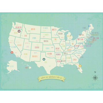 My Travel's Personalized USA Map 24x18 Wall Art Poster
