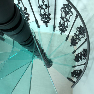 spiral staircase with glass step