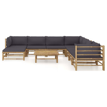 vidaXL 9 Piece Garden Lounge Set with Dark Gray Cushions Bamboo