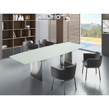 Allegra Manual Dining Table with Stainless Steel Base and White Top
